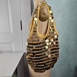 Y2K gold sequin glitz glam purse hobo slouch shoulder bag zip top